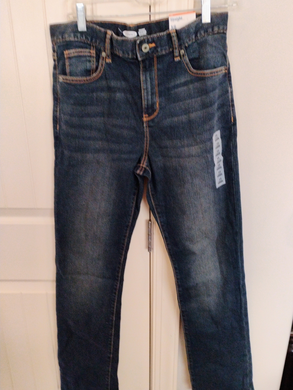 Old Navy Boys Straight Jeans Size 18 Adjustable Waist Dark Wash NWT